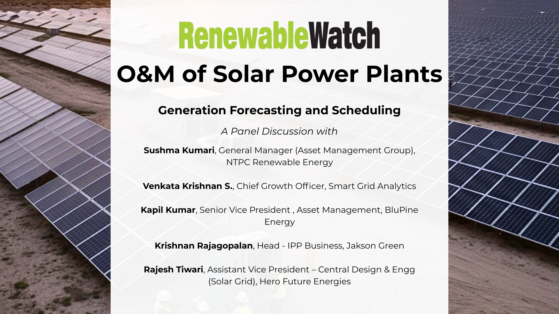 O&M of Solar Power Plants I Generation Forecasting and Scheduling ...